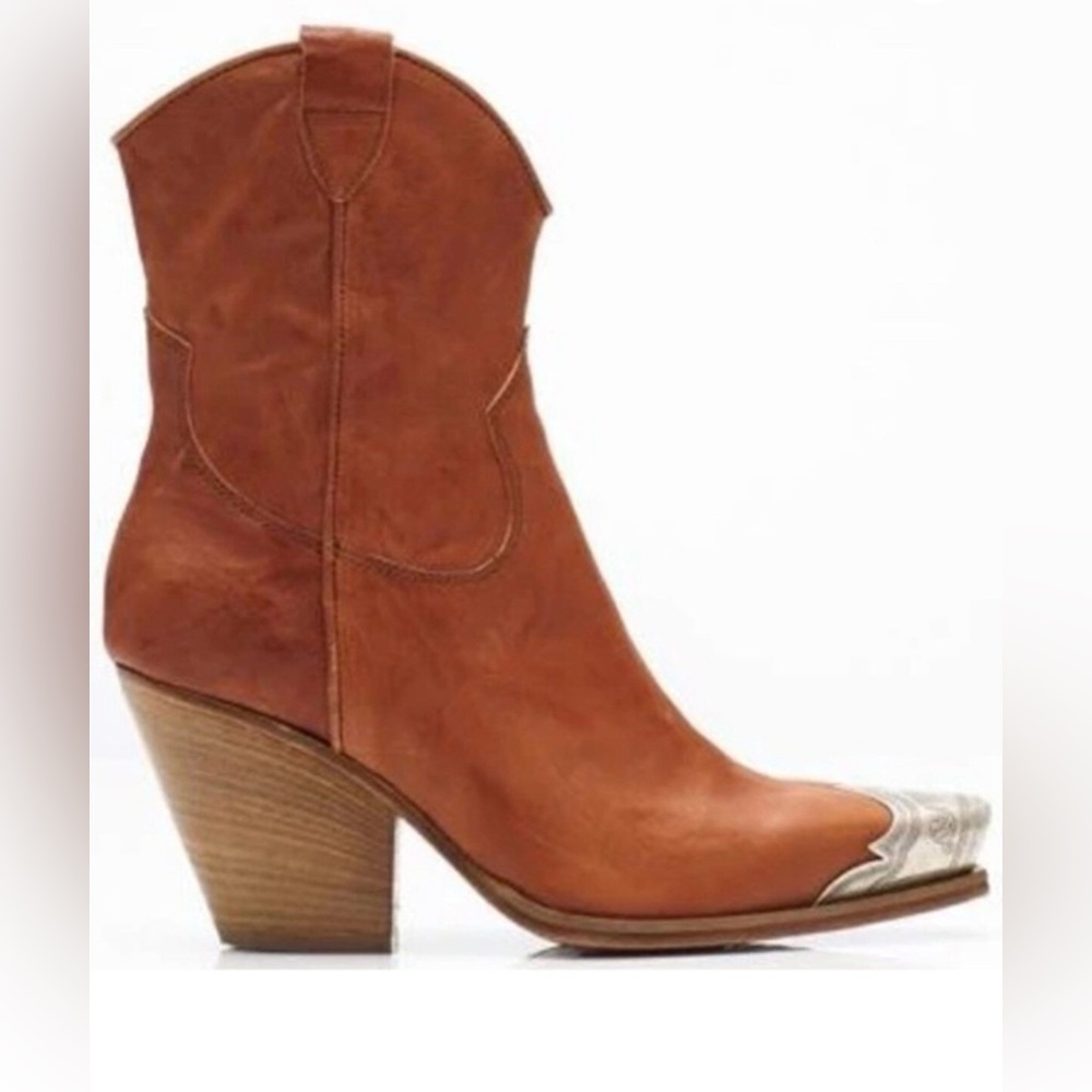 Free People Brayden Western Boho Boots Tan Etched Snip Toe Size 7 - Picture 7 of 16